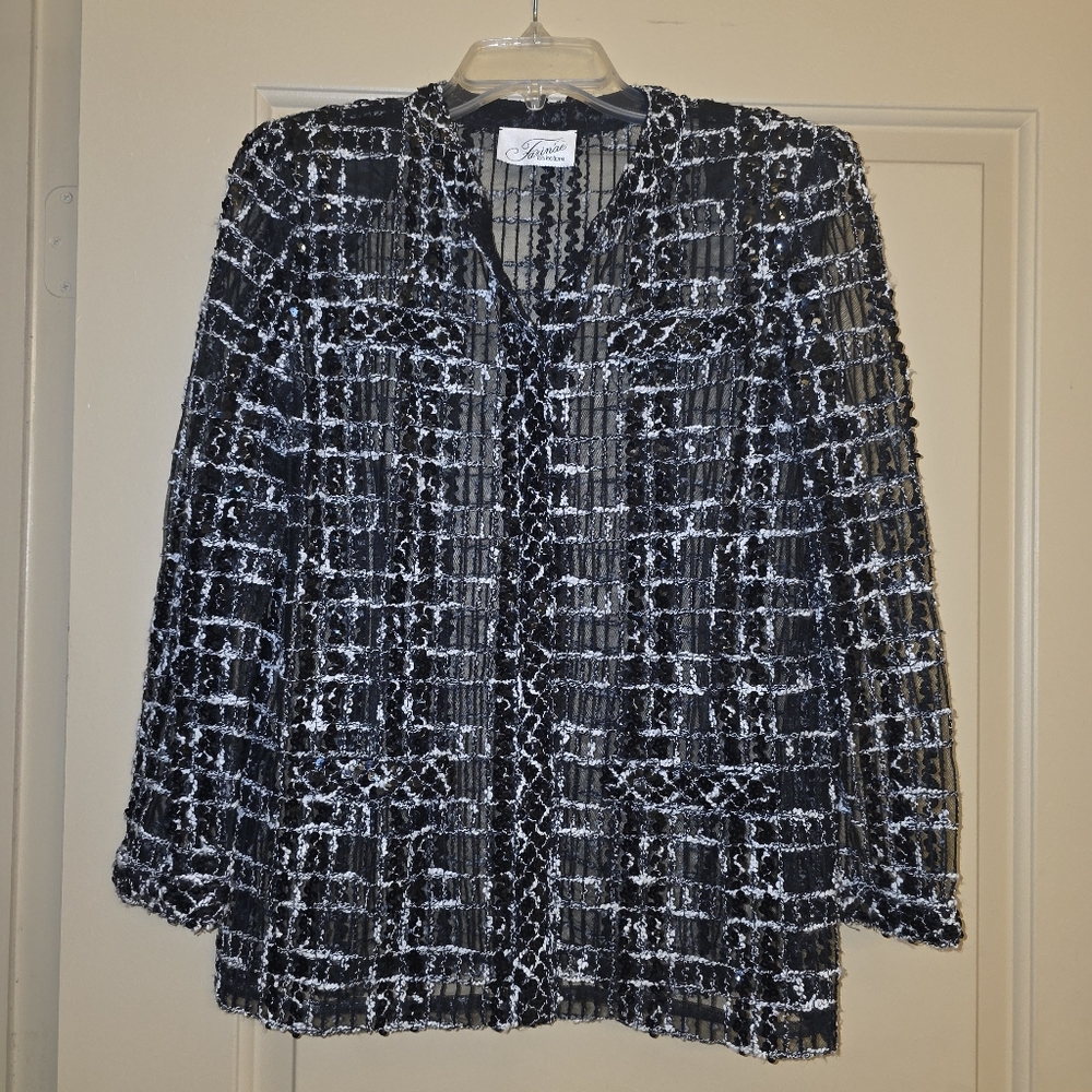 Vtg Farinae Collections Tweed Sequin On Net Base Rich Old Money Jacket Size S
